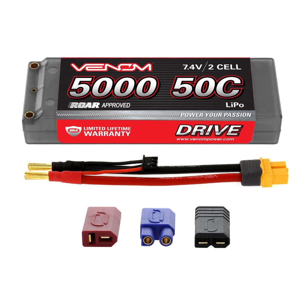 Venom 50C 2S 5000mAh 7.4V Hard Case LiPo Battery ROAR Approved with UNI Plug